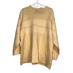 Elisabeth Yellow Striped Knit Sweater Womens Size 2 Acrylic Blend 3/4 Sleeves Ca